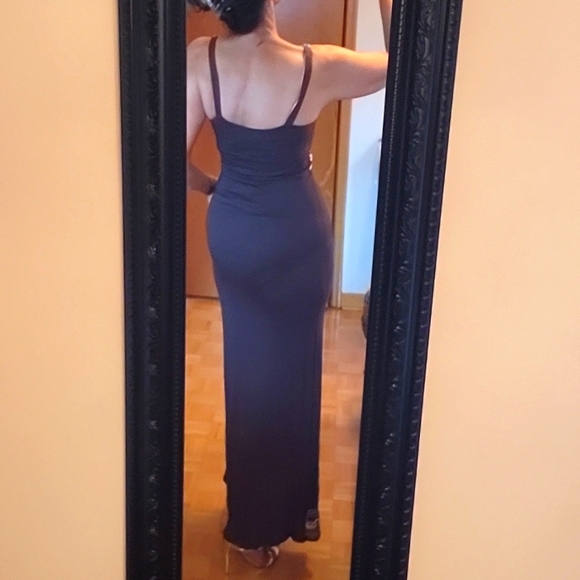 NWOT Stunning Bodycon Maxi-Dress, Chocolate w/Cream Embroidery, Crystals, M - Picture 8 of 16